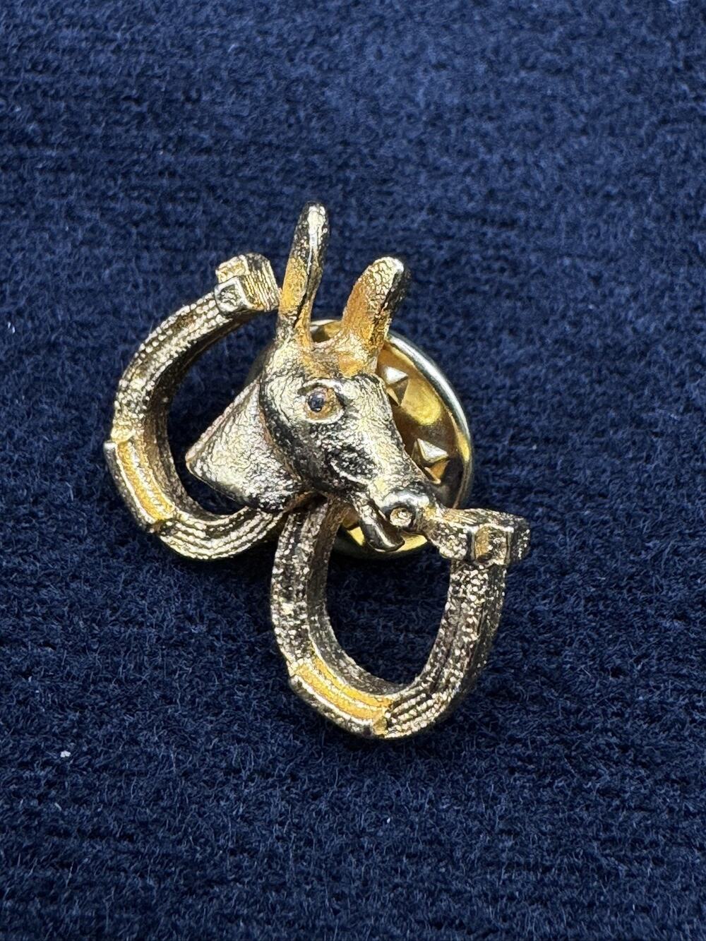 Vintage 1960’s Democrat Donkey Pin Horseshoe Political Lapel Brooch Gold Tone